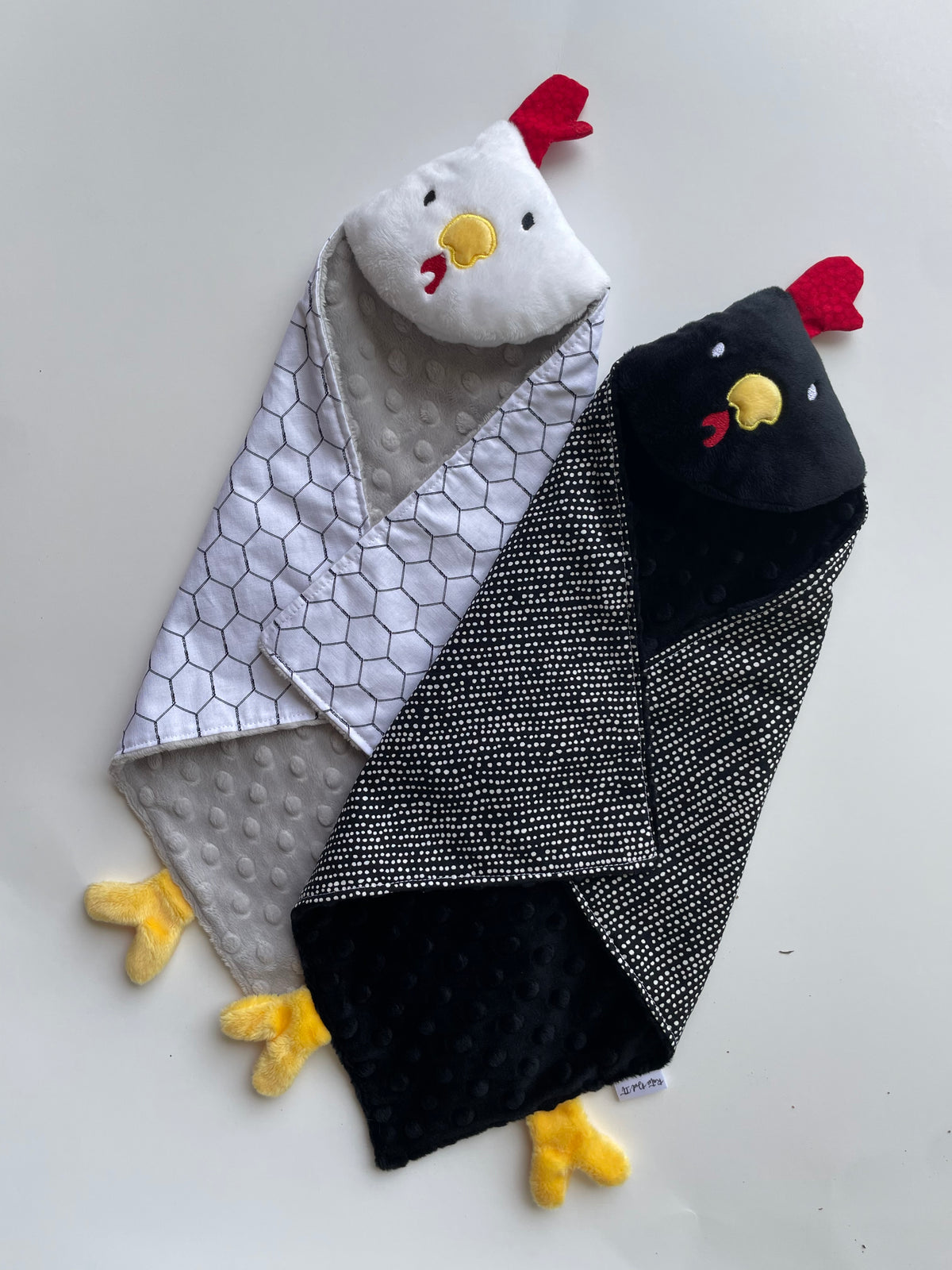 embroidered chicken face on baby lovey comforter