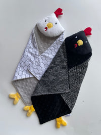 embroidered chicken face on baby lovey comforter